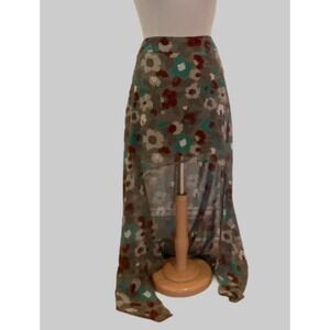 L'Amour Nanette Lepore Floral High Low Skirt Women's Medium Green Brown Teal